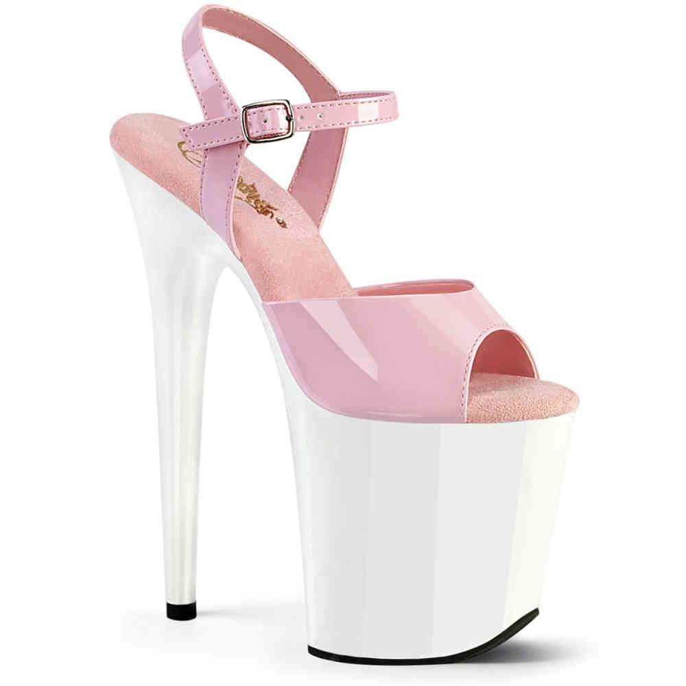 Pleaser - FLAMINGO809 Sandale à bride à la cheville, Pole dance chaussures - Rose/Blanc Product image